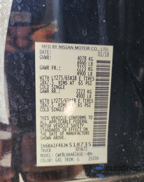 2018 Nissan Titan Xd Sl from USA, damaged, VIN 1N6BA1F46JN518735